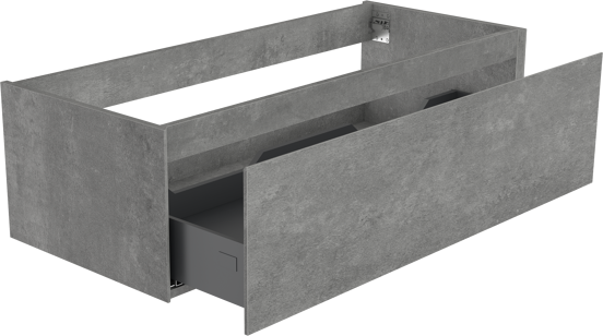 Storke Edge hängender Waschbeckenunterschrank: 120 x 52 cm, Beton dunkelgrau, 1 Schublade, 2 Siphonaussparungen