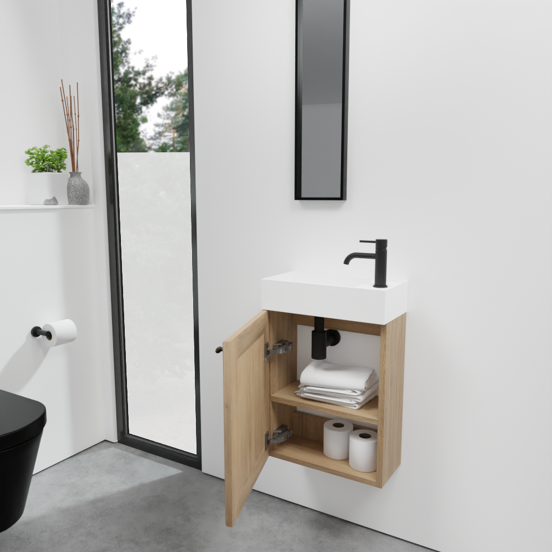 Balmani Lemon zwevend toiletmeubel 42 x 21 cm verweerd eiken met Dama wastafel in matte Solid Surface