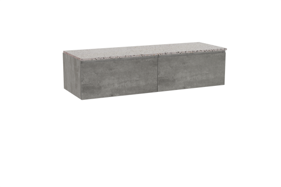 Storke Edge meuble salle de bains suspendu 150 x 52 cm béton gris foncé avec Tavola tablette simple ou double en blanc/noir mat terrazzo
