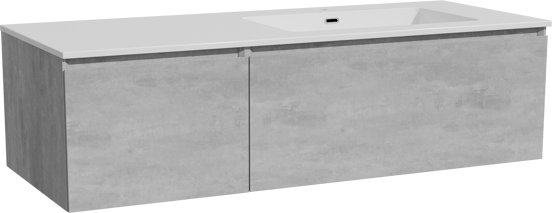 Storke Edge meuble salle de bains suspendu 130 x 52 cm béton gris foncé avec Diva plan vasque asymétrique à droite en marbre composite blanc brillant