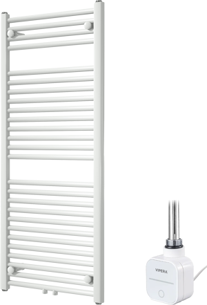 Vipera Kanza enkele handdoekradiator 50 x 120 cm elektrische verwarming glanzend wit zij- en middenaansluiting 500W, weerstand inbegrepen
