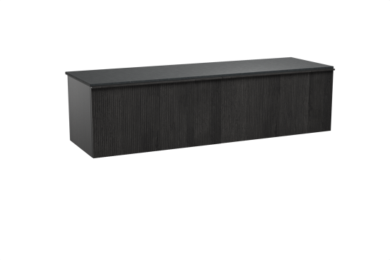 Balmani Forma hängendes Möbelstück Set: 180 x 55 cm, Schwarze Eiche, mit Stretto Einzel- oder Doppel Waschtischplatte, Granit, Schwarzes Granit, Vertikale symmetrische gerade Rippe