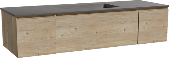 Storke Edge meuble salle de bains suspendu 155 x 52 cm chêne brut avec Scuro plan simple en quartz noir mat