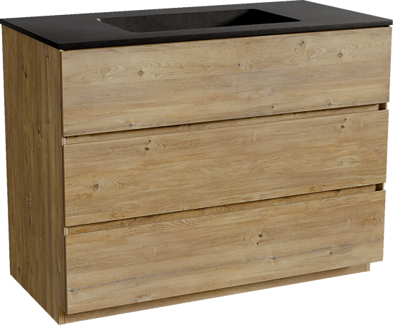 Storke Edge meuble salle de bains à poser 105 x 52 cm chêne brut avec Scuro plan simple en quartz noir mat