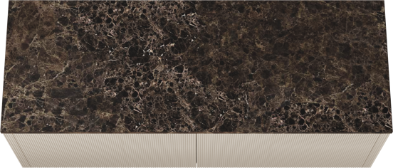 Balmani Eclips hängendes Möbelstück Set: 150 x 55 cm, Sandbeige, mit Stretto Einzel- oder Doppel Waschtischplatte Marmor Dark Emperador, Vertikale symmetrische gerade Rippe
