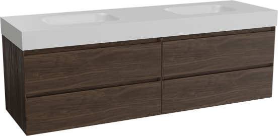 Balmani Mitra meuble salle de bains suspendu 180 x 55 cm noyer américain avec Arcato double vasque en solid surface blanc mat