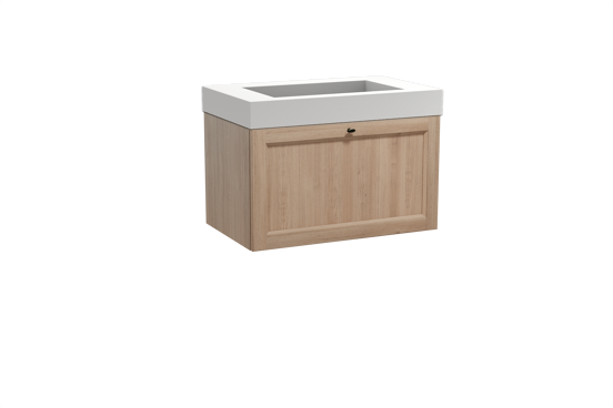 Balmani Lemon hängendes Möbelstück Set: 90 x 55 cm, Verwitterte Eiche, mit Modus Einzelwaschtisch, Solid Surface Weiß matt