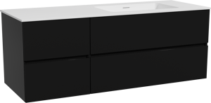 Storke Edge meuble salle de bains suspendu 140 x 52 cm noir mat avec Mata plan vasque asymétrique à droite en solid surface blanc mat