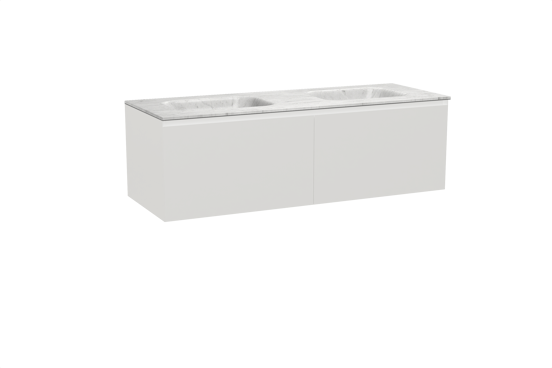 Balmani Idra hängendes Möbelstück Set: 150 x 55 cm, Weiß matt, mit Tablo Arcato Doppelwaschtisch, Marmor Carrara