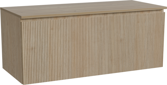 Storke Ribs hängendes Möbelstück Set: 120 x 52 cm, Rohe Eiche, mit Panton Einzel- oder Doppel Waschtischplatte, Melamin, Rohe Eiche, Vertikale symmetrische gerade Rippe