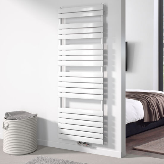 Vipera Vulcan enkele handdoekradiator 70 x 190 cm centrale verwarming glanzend wit zij- en middenaansluiting 1.575W
