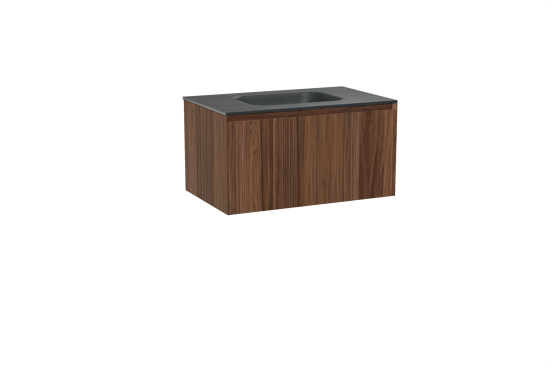 Balmani Idra zwevend badkamermeubel 90 x 55 cm notelaar met Tablo Arcato enkele wastafel in graniet zwart
