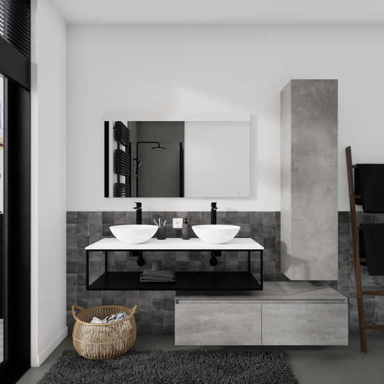 Storke Edge Modulo hängender Waschbeckenunterschrank: 120 x 48 cm, Beton dunkelgrau, 2 Schubladen