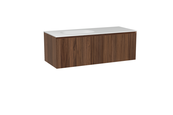 Balmani Idra hängendes Möbelstück Set: 135 x 55 cm, Nussbaum, mit Tablo Oval Waschtisch links, Solid Surface Weiß matt