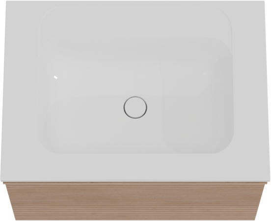 Balmani Forma meuble salle de bains suspendu 75 x 55 cm chêne naturel avec Tablo Strada plan simple en marbre composite blanc brillant, Nervure droite symétrique horizontale