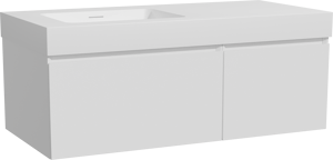 Storke Edge zwevend badkamermeubel 110 x 52 cm mat wit met Mata High asymmetrisch linkse wastafel in solid surface mat wit