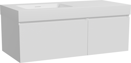 Storke Edge zwevend badkamermeubel 110 x 52 cm mat wit met Mata High asymmetrisch linkse wastafel in solid surface mat wit