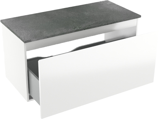 Linie Lado meuble salle de bains suspendu 100 x 46 cm blanc brillant avec Lado tablette simple ou double en mélaminé ardoise gris