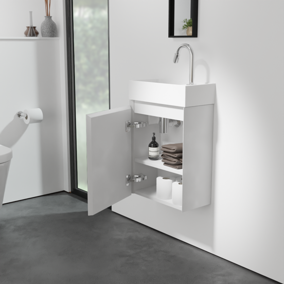 Balmani Mitra hängendes Badmöbel Set (Gäste WC): 42 x 21 cm, Weiß matt, Dama Waschtisch, Solid Surface, matt