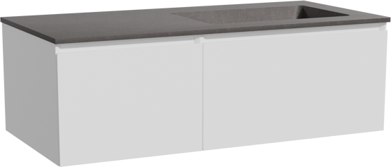 Storke Edge zwevend badmeubel 110 x 52 cm mat wit met Scuro asymmetrisch rechtse wastafel in kwarts mat zwart