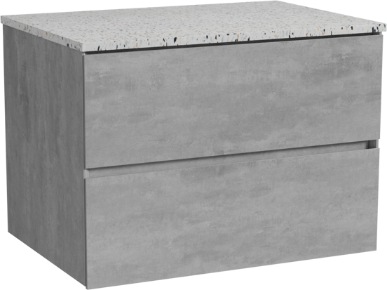 Storke Edge meuble salle de bains suspendu 75 x 52 cm béton gris foncé avec Tavola tablette simple en blanc/noir mat terrazzo