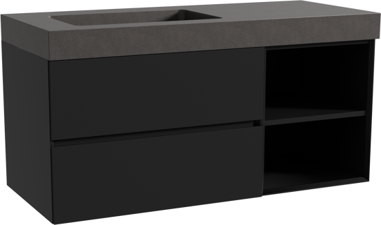 Storke Edge meuble salle de bains suspendu 120 x 52 cm noir mat avec Scuro High vasque asymétrique gauche en quartz noir mat