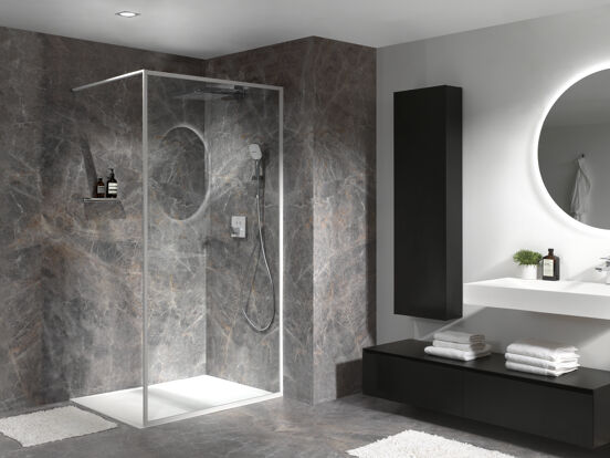 Balmani Framed inloopdouche 140 x 210 cm helder glas mat wit profiel