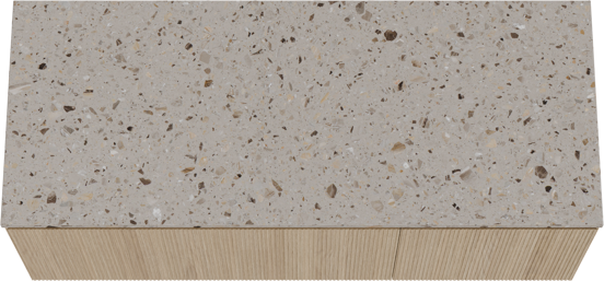 Balmani Fila zwevend badkamermeubel 135 x 55 cm natuur eik met Stretto enkel of dubbel tablet in terrazzo greige terrazzo, Verticale symmetrische rechte ribbel