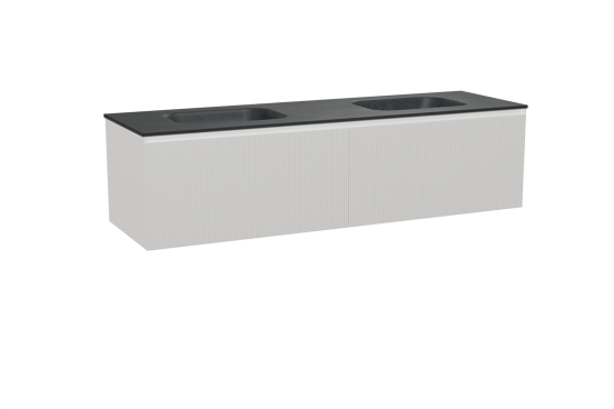 Balmani Fila meuble salle de bains suspendu 180 x 55 cm blanc mat avec Tablo Arcato double vasque en granit noir, Nervure droite symétrique verticale