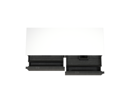 Balmani Forma meuble salle de bains suspendu 150 x 55 cm chêne noir avec Stretto tablette simple ou double en solid surface blanc mat, Nervure droite symétrique verticale