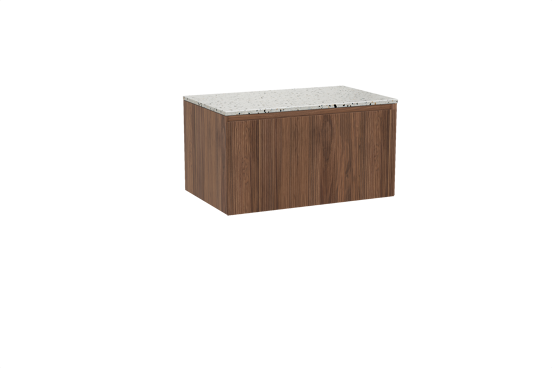 Balmani Fila meuble salle de bains suspendu 90 x 55 cm noyer avec Stretto tablette simple en blanc/noir mat terrazzo, Nervure droite symétrique verticale