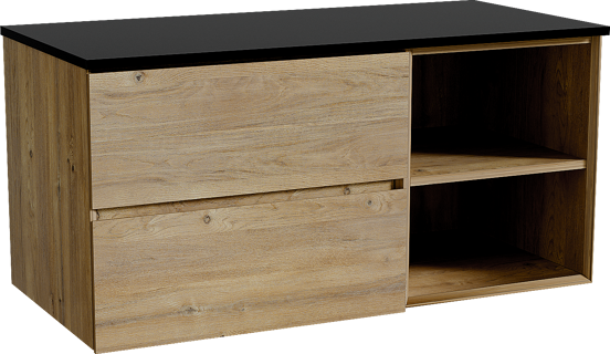 Storke Edge meuble salle de bains suspendu 110 x 52 cm chêne brut avec Panton tablette simple en mdf enduit de poudre noir mat