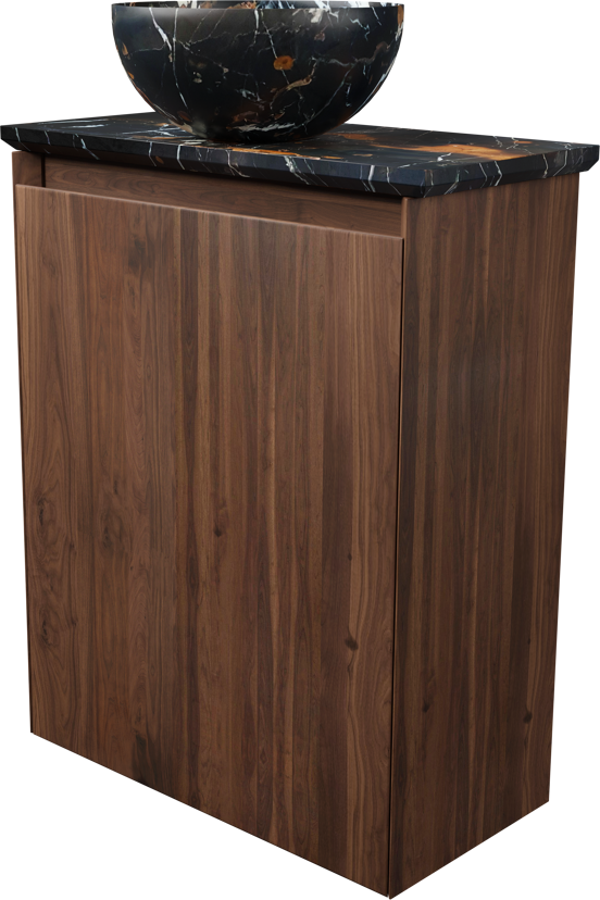 Balmani Mitra zwevend toiletmeubel 42 x 21 cm amerikaanse notelaar met Facetta tablet en Bari XS waskom in Portoro Gold marmer