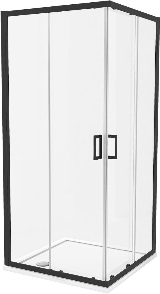 Luca Varess Vidor douchehoek met hoekinstap en 2 schuifdeuren 90 x 90 cm helder glas mat zwart profiel