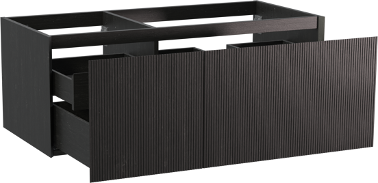 Balmani Fila hängender Waschbeckenunterschrank: 120 x 55 cm, asymmetrisch rechts, Eiche Schwarz, Furnierholz, 4 Schubladen