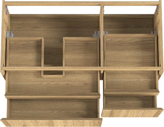 Balmani Fila hängender Waschbeckenunterschrank: 120 x 55 cm, asymmetrisch links, Eiche Natur, Furnierholz, 4 Schubladen