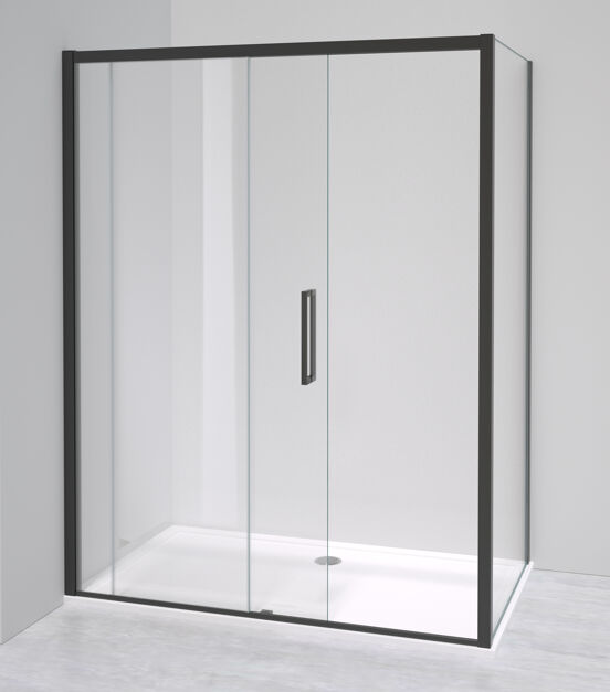 Luca Varess Senses paroi de douche avec porte coulissante et paroi latérale fixe 90 x 160 cm verre transparent profil noir mat