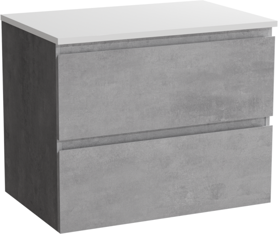Linie Lado hängendes Möbelstück Set: 70 x 46 cm, Beton dunkelgrau, mit Lado Einzel Waschtischplatte, Marmorkomposit Weiß matt