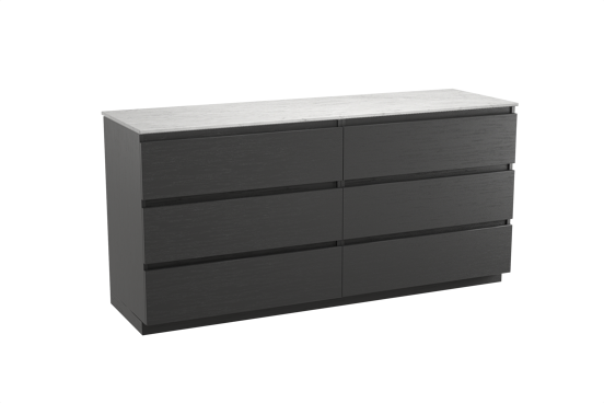Balmani Lucida staand badkamermeubel 180 x 55 cm zwarte eik met Stretto enkel of dubbel tablet in marmer carrara