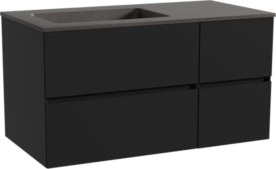Storke Edge meuble salle de bains suspendu 100 x 52 cm noir mat avec Scuro plan vasque asymétrique à gauche en quartz noir mat