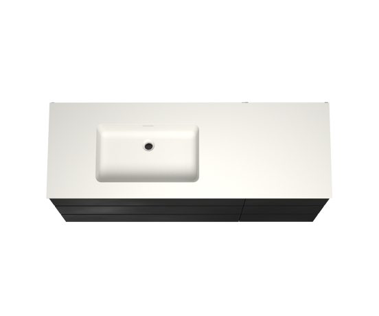 Storke Edge staand badmeubel 150 x 52 cm mat zwart met Mata asymmetrisch linkse wastafel in matte Solid Surface