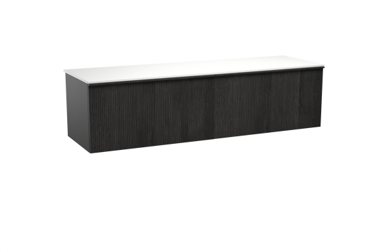 Balmani Forma meuble salle de bains suspendu 180 x 55 cm chêne noir avec Stretto tablette simple ou double en solid surface blanc mat, Nervure droite symétrique verticale