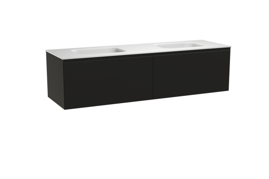 Balmani Idra meuble salle de bains suspendu 180 x 55 cm noir mat avec Tablo Arcato double vasque en solid surface blanc mat
