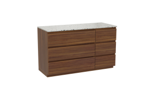 Balmani Lucida staand badkamermeubel 135 x 55 cm amerikaanse notelaar met Stretto enkel of dubbel tablet in mat wit/zwart terrazzo