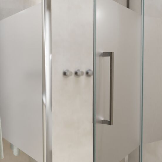 Balmani Senses Design douchehoek met rechtse draaideur en vaste zijwand, 140 x 100 cm, Helder glas met matte strook, Chroom profielen, met coating
