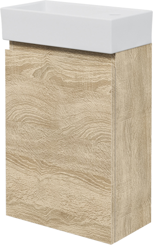 Linie Lado meuble wc suspendu 40 x 22 cm chêne blanc avec Baro lavabo en céramique blanc brillant