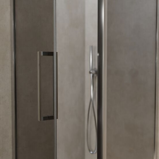 Balmani Senses Design douchehoek met linkse draaideur en vaste zijwand, 90 x 90 cm, Reflex spiegelglas, Chroom profielen, met coating