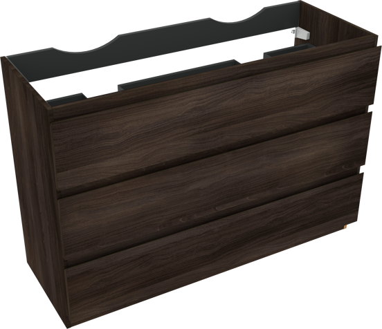Linie Lado meuble sous-lavabo a poser 120 x 46 cm noyer foncé 3 tiroirs 2 découpés de siphon