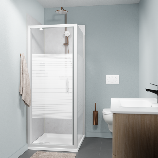 SanyOne Anton douche draaideur 80 cm x 190 cm Gestreept glas glanzend witte profiel
