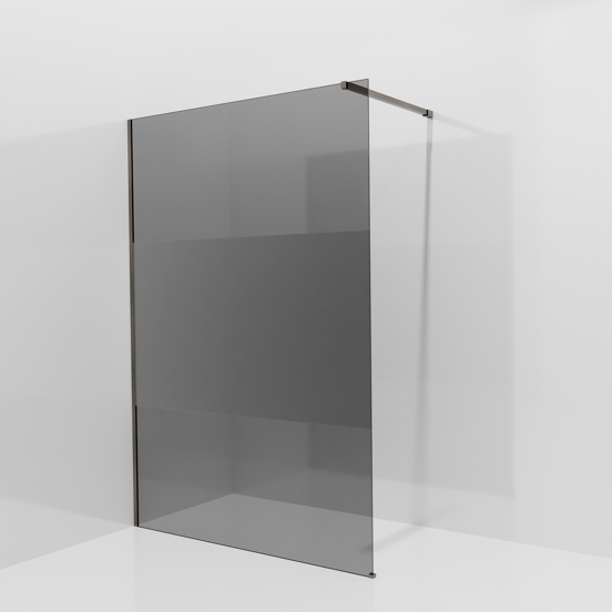 Balmani Modular Walk-In Dusche: 140 x 200 cm, Rauchglas mit mattiertem Streifen, Profil Brushed GunMetal